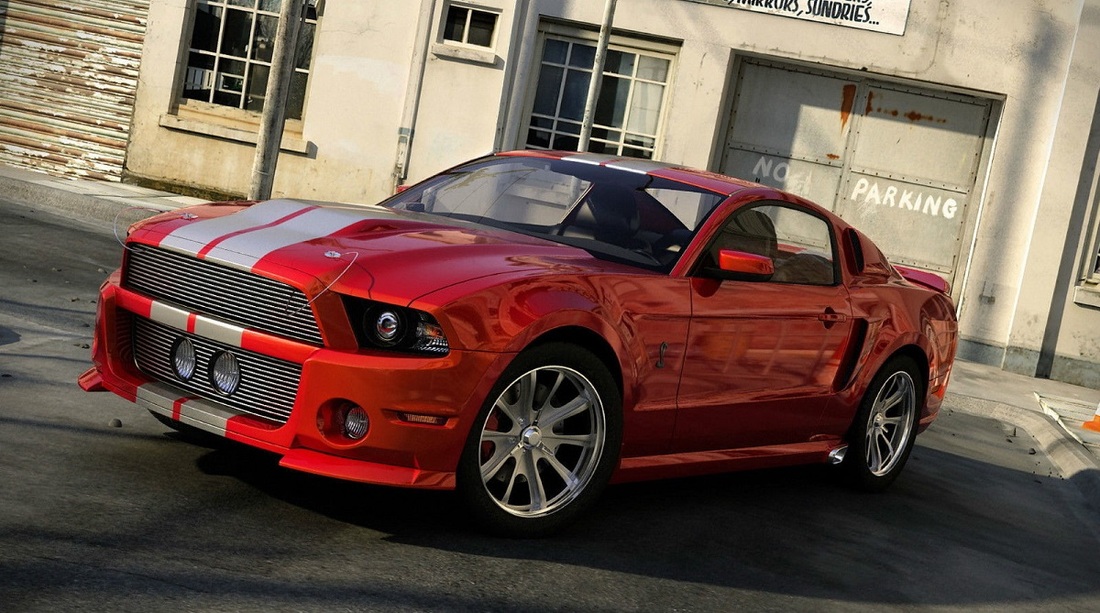 Red Mustang Grey Stripes Chrome Wrap